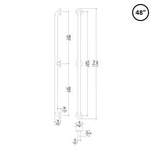 Extra Long 48 inch Vertical Grab Bar dimensions