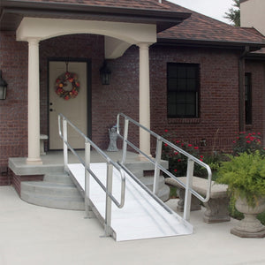 PVI OnTrac Portable Solid Surface Ramp with handrails on entry way steps | VIVA Mobility