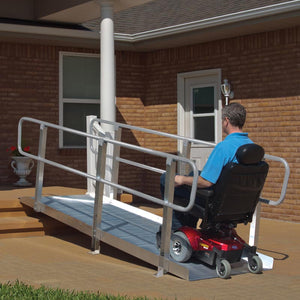PVI OnTrac Portable Solid Surface Ramp with handrails wheelchair user | VIVA Mobility